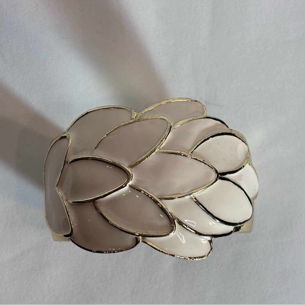 BRACELET Cuff Elegant Gold and Cream Magnetic Closure Metal and Enamel